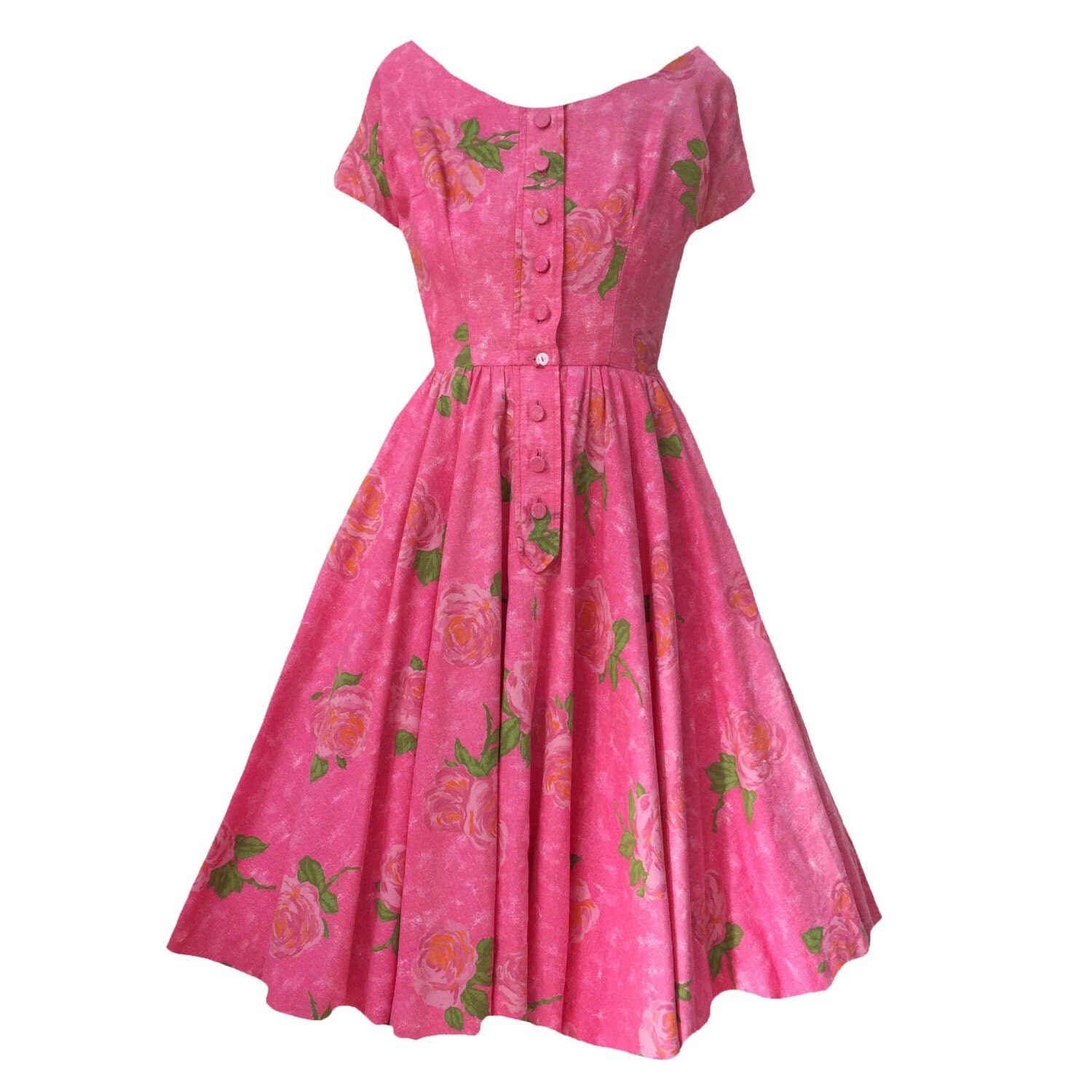 1950s pink floral vintage dress