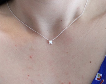 sterling silver star necklace, tiny star charm, dainty delicate silver star necklace, star charm necklace, minimalist, everyday jewelry
