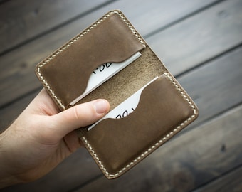 Leather Business Card Holder, Slim Design, Personalized Leather Business Card Case - Driftwood
