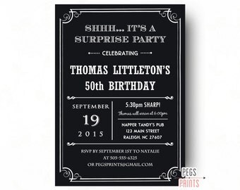 50th Surprise Birthday Invitation (Printable) Surprise 50th Birthday Invites for Men - Surprise 50th Birthday Invitation Male - Black Invite