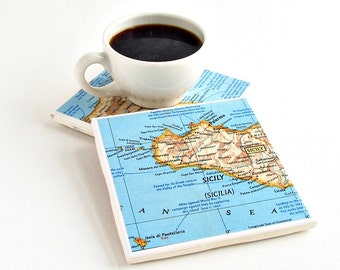 Personalized Map Coasters / Employee Christmas Gifts / Personalized Employee Gifts / Gifts for Coworkers / Hostess Gift / Moving Away Gift