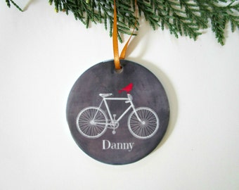 Bicycle Ornament Gift for Him - Personalized Bike Ornament - Bike Gift - Gift for Bicyclist - Rustic Christmas Tree Decor - Ceramic Ornament