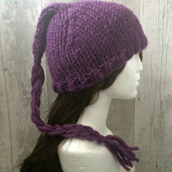 Purple Pixie Hat Plum Knit Elf Hat Unisex Adults by SnugCreations