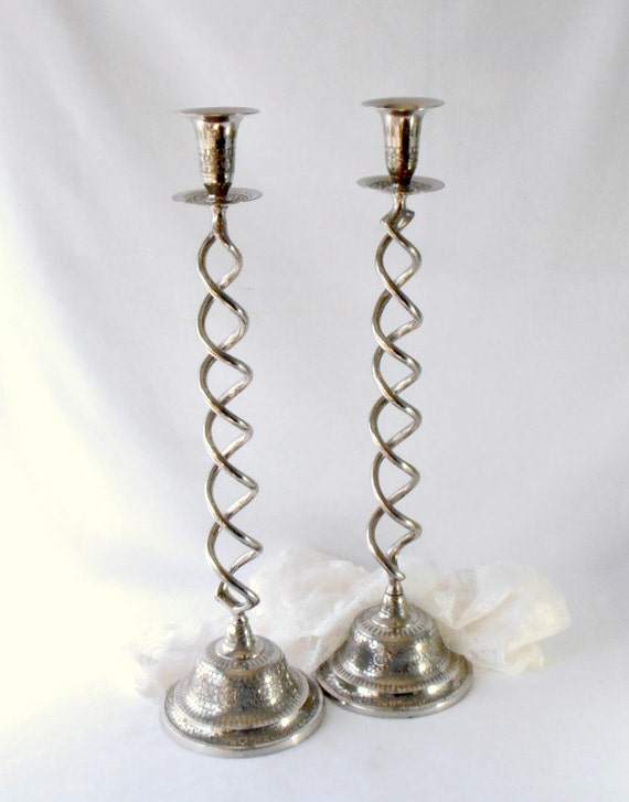 Extra Tall Vintage Boho Candle Holders 22 Inch Barley Double
