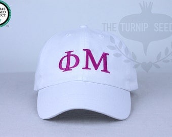 Phi Mu Greek Only Sorority Baseball Cap - Custom Color Hat and Embroidery.