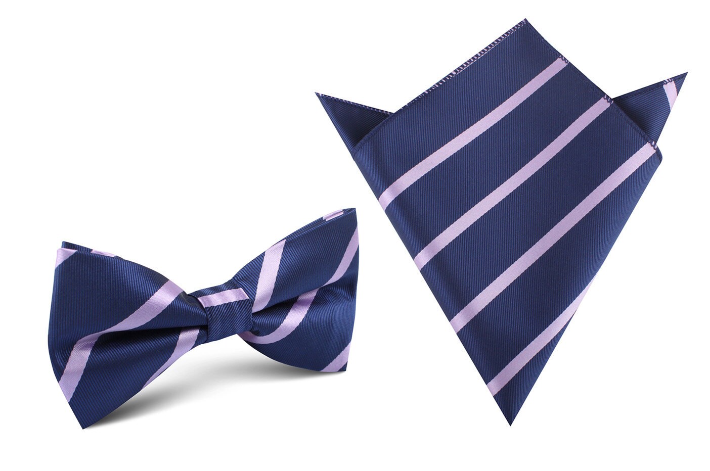 Matching Bow Tie Pocket Square Combo Navy Blue with Lavender