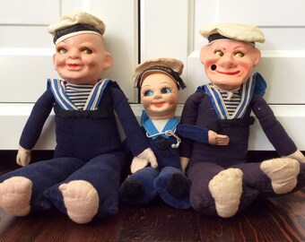 3 Vintage 1940s Nora Wellings Ship Advertising Sailor Dolls, Navy Dolls, Vintage Navy Collectible Doll, Sailor Advertising Doll, Military