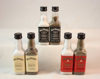 Plastic Mini Whiskey Bottle Salt and Pepper Shaker Set, Upcycled Mini Liquor Bottles