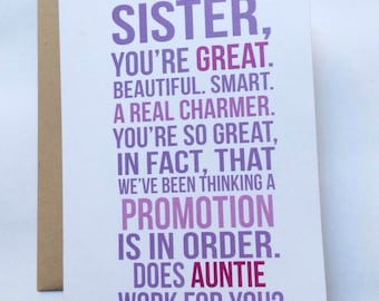 New Aunt Card / First Time Aunt / Baby Announcement / Family Baby Announcement / Pregnancy Reveal Card