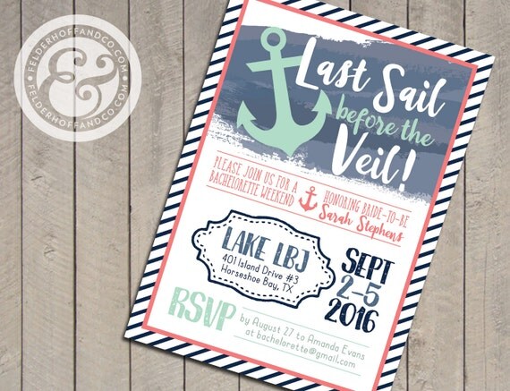 Printable Last Sail Before the Veil Bachelorette Invitation