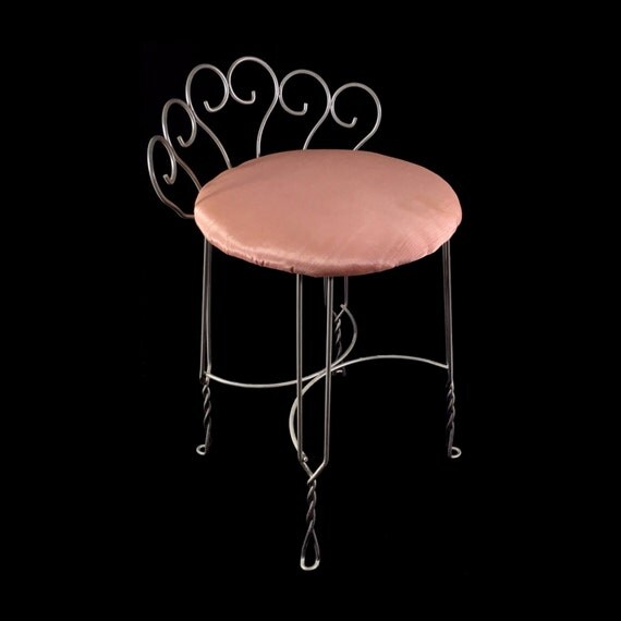 Vintage Vanity Chair with Bent Wire Legs and Back Hollywood