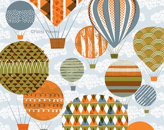 Watercolor Painting Hot Air Balloons Illustration Watercolor