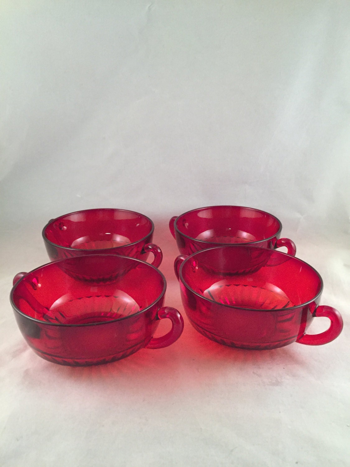 Vintage Royal Red Soup Bowls With Handles Set of 4