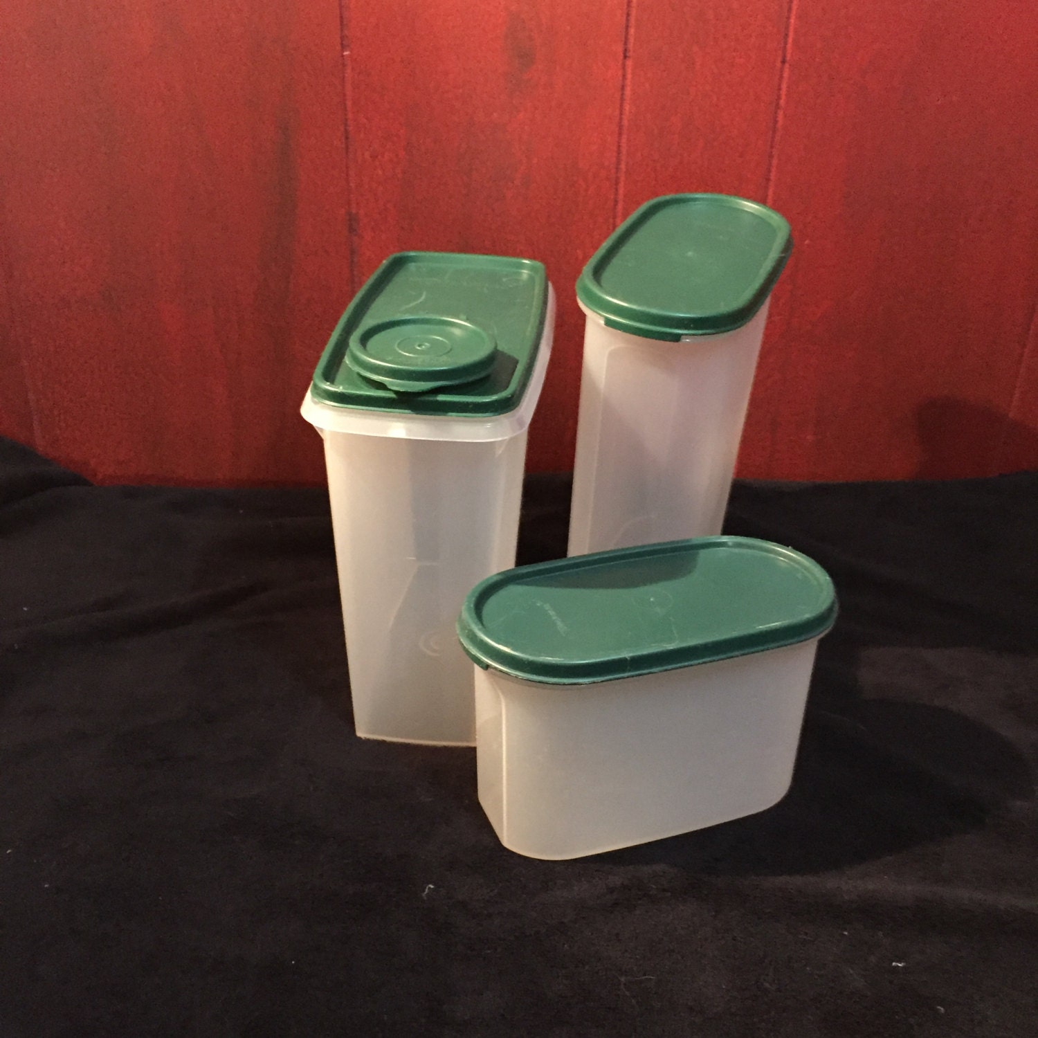 Tupperware Cereal Keeper and Modular Mates Green Lids Set of 3