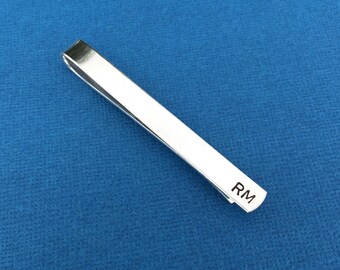 Initials Hand Stamped Personalized Tie Bar, Custom Tie Clip, Gift For Him, Boyfriend Gift, New Job Gift, Husband Gift, Men's Gift, Tie Tack