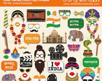 Bollywood Night Photo Booth Prop, India Themed Photo Prop Printable, I Love India Photo Booth Prop