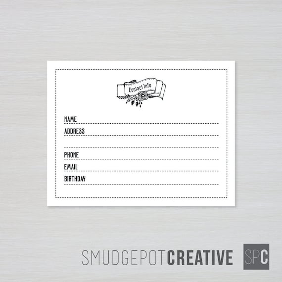 Printable Contact Information Cards 5 5 x 4 25