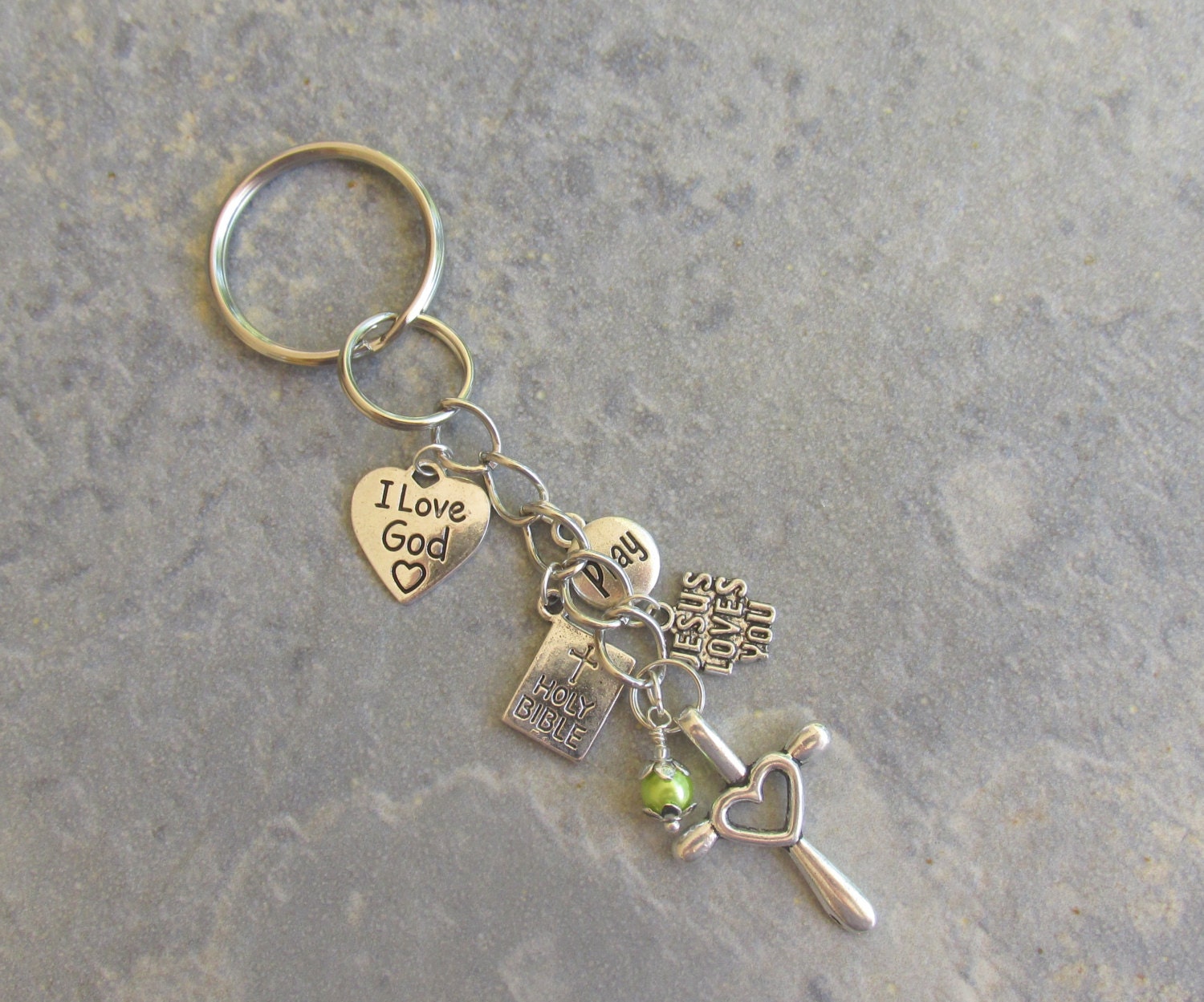 Religious Key Ring OR Zipper Pull Swarovski Birthstone Pearl