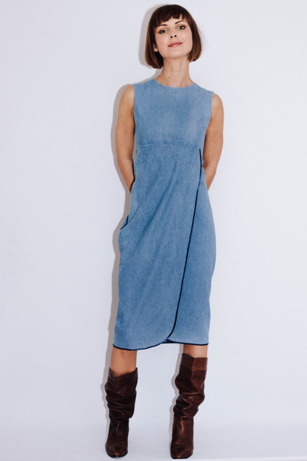 Wrap Dress/ Denim dress/ Casual dress/ Unique dress/ Midi