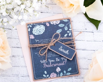 Will You Be My Maid of Honor Card Custom Maid of Honor Matron of Honor Bridesmaid Chalkboard Card with Blush Envelope