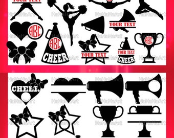 Cheer Monogram V1 Black - Cutting Files Svg Png Jpg Eps Dxf Digital Graphic Design Commercial Use Frame Girl Circle Split Sport (00443c)