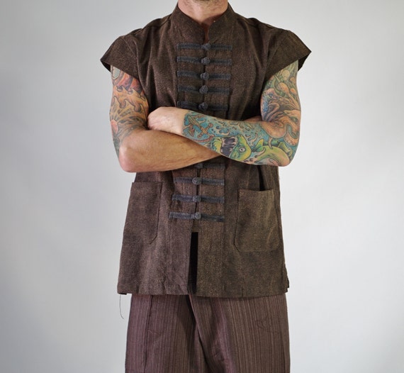 NAVAL PIRATE VEST Cap Sleeve St Brown - pirate coat, renaissance shirt, medieval, pirate shirt, renaissance costume, frog buttons, doublet by zootzugarb steampunk buy now online