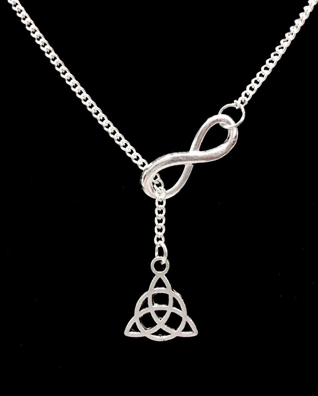 Infinity Celtic Knot Triquetra Y Lariat Necklace