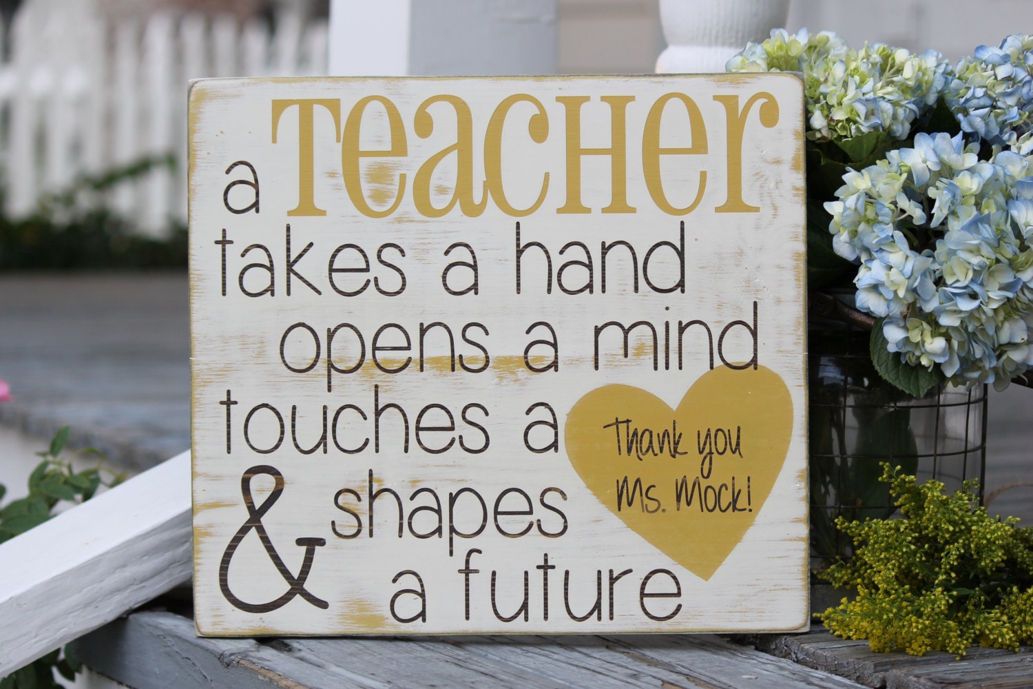 A Teacher Takes a Hand Custom wood sign Thank you sign