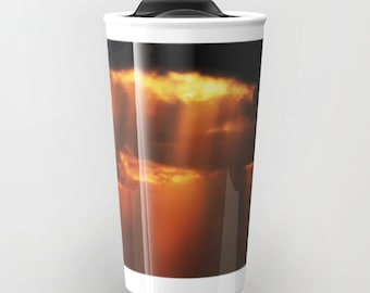 Ceramic Travel Mug, Travel Coffee Mug, Black Coffee Cup, "Creation" Ceramic Mug, To Go Mugs, To Go Coffee Cup with Lid, Car Mug