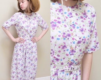 50s 60s Floral Shirtwaist Dress // S M
