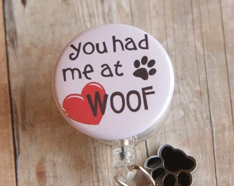 Badge Reel Dog ID Badge Holder with Paw Charm- Dog Badge Reel - Badge Reel- Badge Pull- Veterinary Badge Holder
