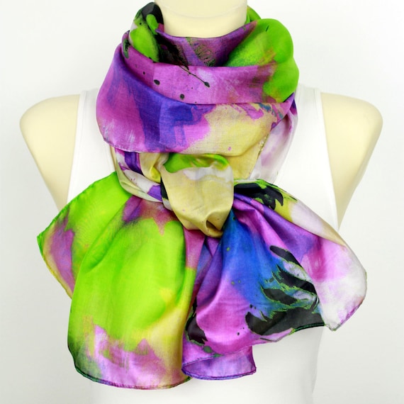Natural Silk Scarf Colorful Silk Scarves Womens Scarves Unique Handmade Scarves Fashion Scarves Ladies Scarves Summer Outdoors Summer Party