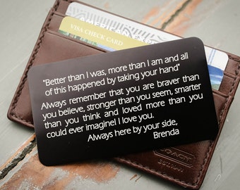 Engraved Wallet Card Personalized Wallet Card by MessageMeThis