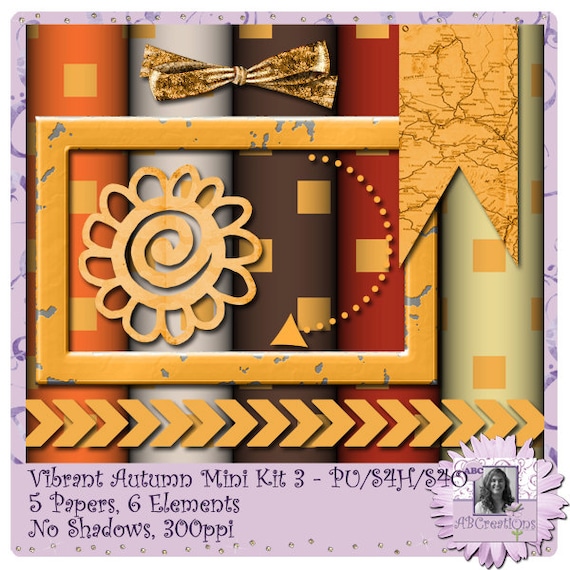 Vibrant Autumn 3 - a digital scrapbooking kit with 5 papers and 6 embellishments