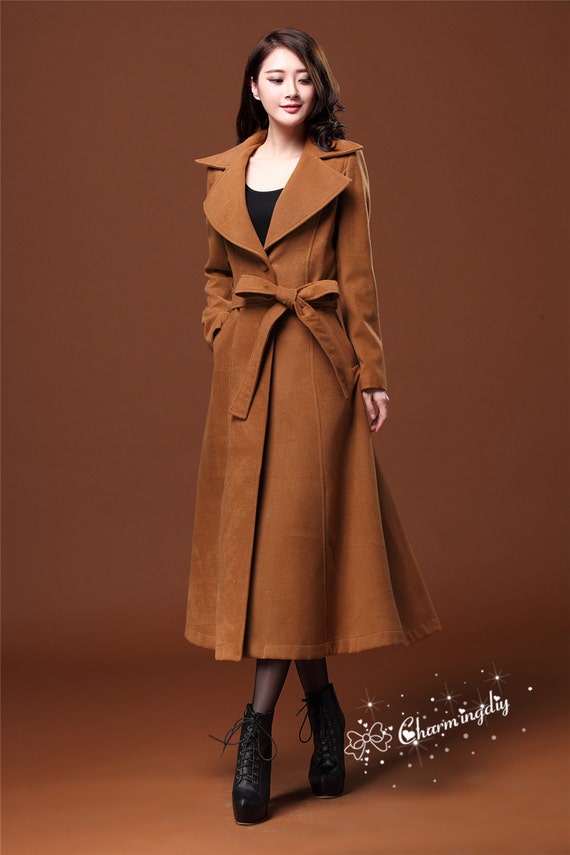 7 Colors Women Clothing Long Fall Tan Wool Coat Bodycon Coat