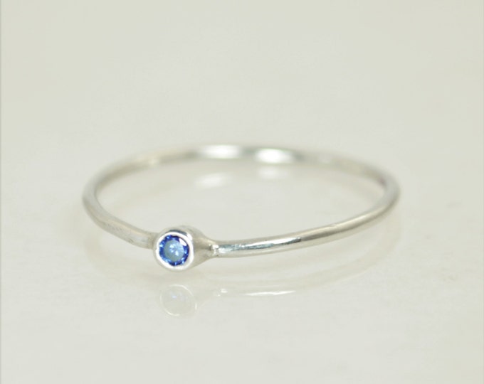 Tiny Sapphire Ring, Sapphire Stacking Ring, White Gold Sapphire Ring, Sapphire Mothers Ring, September Birthstone, Gold Sapphire Ring