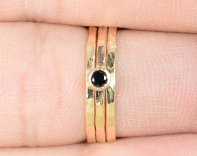 Classic Solid 14k Gold Black Spinel Ring, 3mm gold solitaire, solitaire ring, real gold, Solitiare, Mothers Ring, Solid gold band, gold