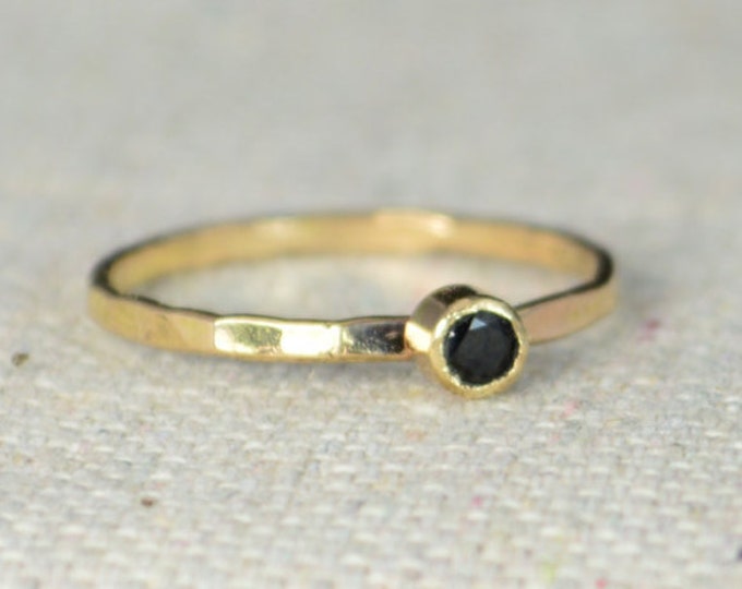 14k Gold Filled Black Spinel Ring, 3mm gold solitaire, Solitare, solitaire ring, 14k Gold, Black Ring, Mothers Ring, Gold Filled band, gold