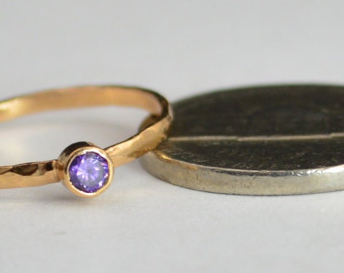 Classic Solid 14k Rose Gold Amethyst Ring, Solitaire Ring, Purple Ring, Real Gold, February Birthstone, Mothers Ring, Solid Rose Gold, Band