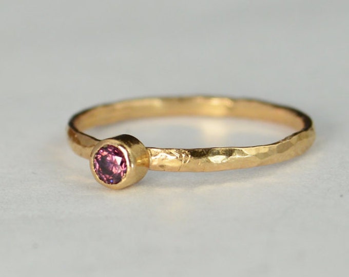 Classic Solid 14k Rose Gold Alexandrite Ring, 3mm Solitaire, Purple Ring, Real Gold, June Birthstone, Mothers Ring, Solid Rose Gold, band