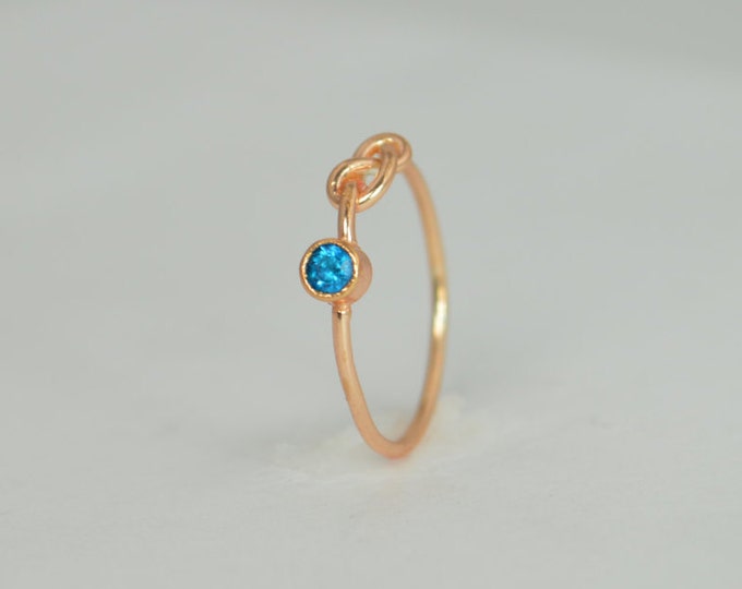 14k Blue Zircon Infinity Ring,14k Rose Gold, Stackable Rings, Mothers Ring, December Birthstone, Rose Gold Infinity Ring,Rose Gold Knot Ring