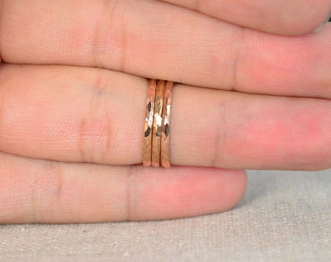 Set of 10 Classic Rose Gold Stackable Rings, 14k Rose Gold Filled, Stacking Rings, Simple Gold Ring, Hammered Gold Rings, Rose Gold Bands