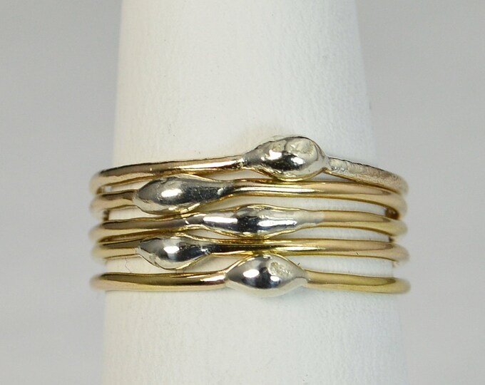 Unique Gold and Silver Dew Drop Stacking Ring(s),Bimetal Ring, Hippie Ring, Gold Boho Rings, Silver Dew Drop, Dew Drop Rings, Bohemian Rings