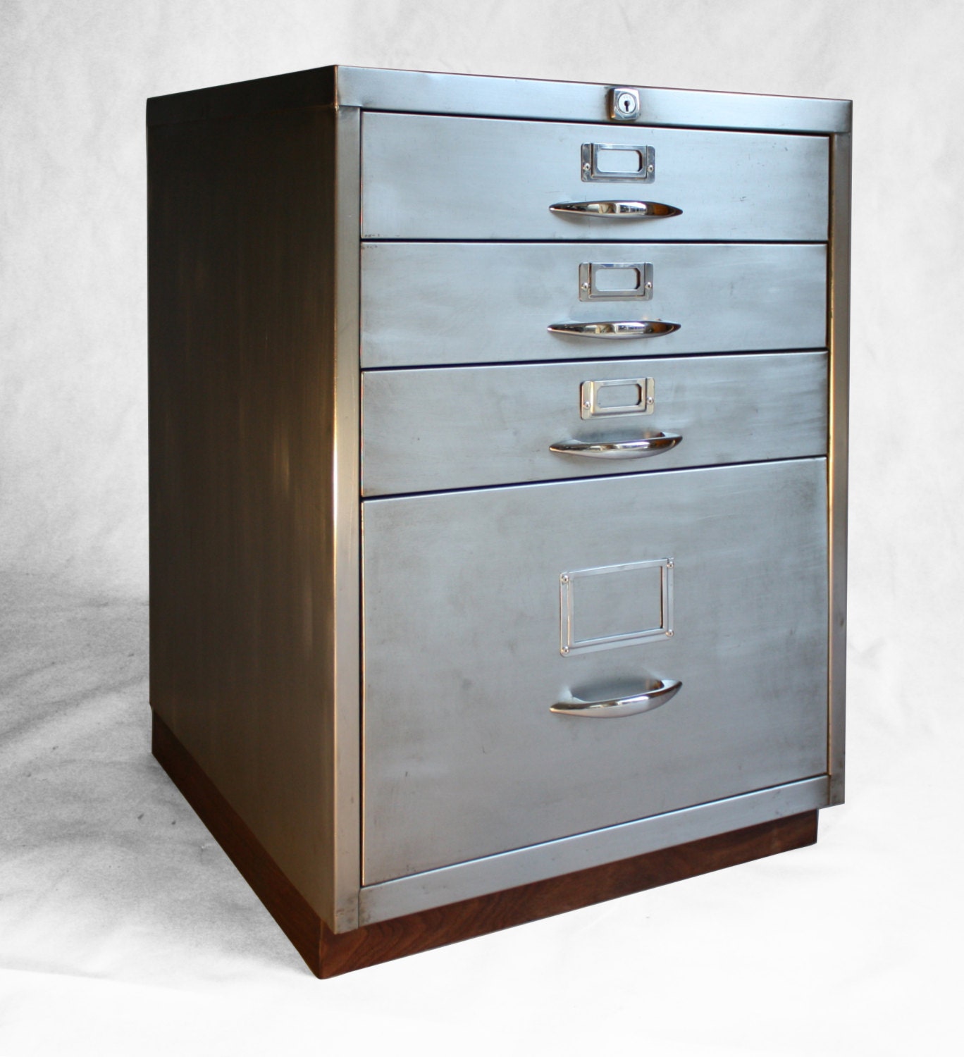 Refurbished Retro filing cabinet with walnut base