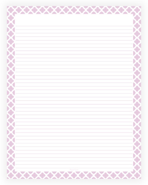 Editable Lined Paper Light Purple and White Quatrefoil