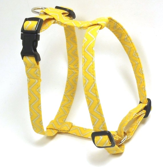 XS Dog Harness Yellow Charcoal Chevron Adjustable Harness