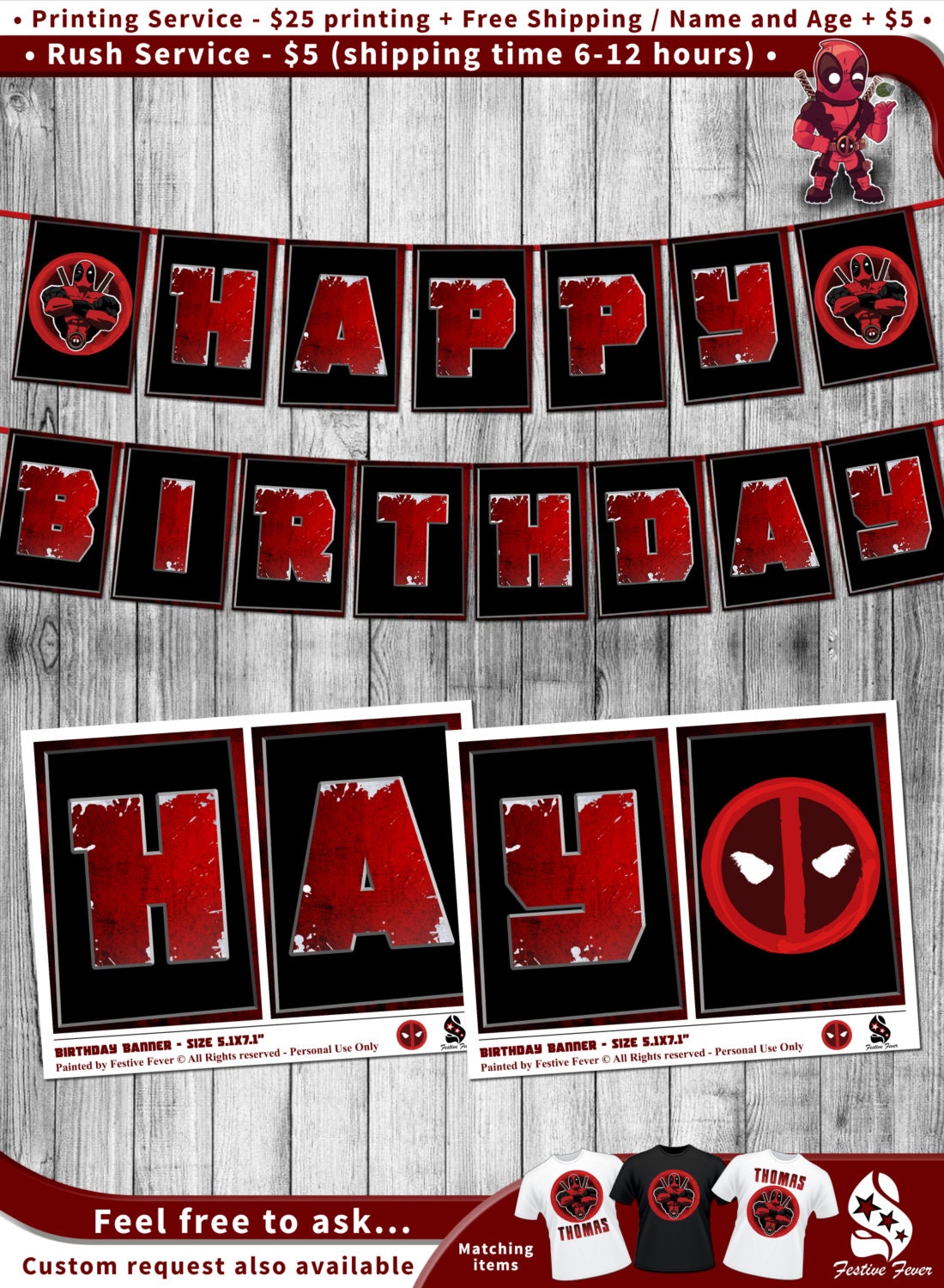 Deadpool Banner Superhero Printable Birthday Party by FestiveFever