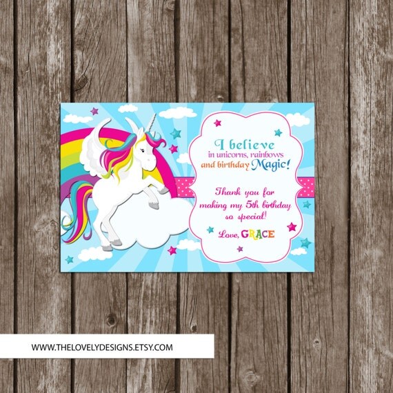 unicorn thank you card unicorn rainbow card unicorn
