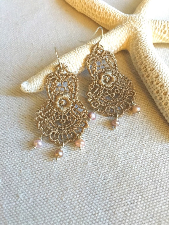 Lace Chandelier Earrings Gold Lace Earrings Lace by LaniMakana