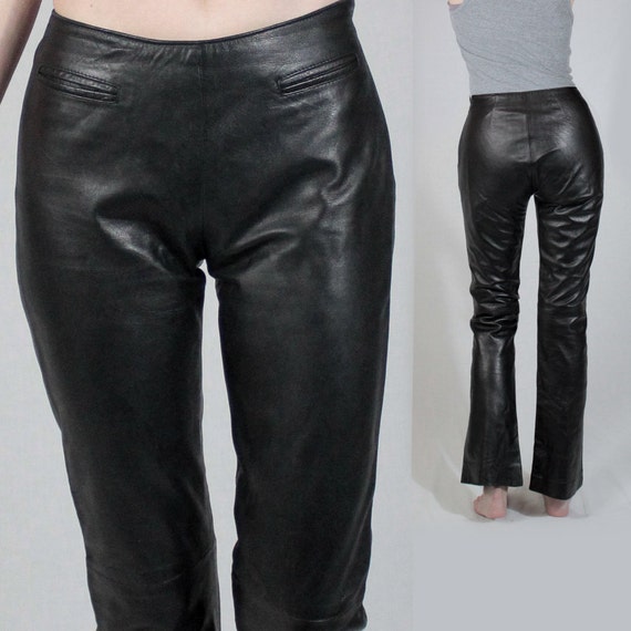 Vintage 80s Black Leather pants XS genuine leather pants